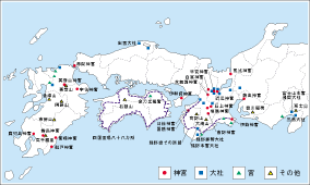 西日本の主な霊場・聖地の分布図